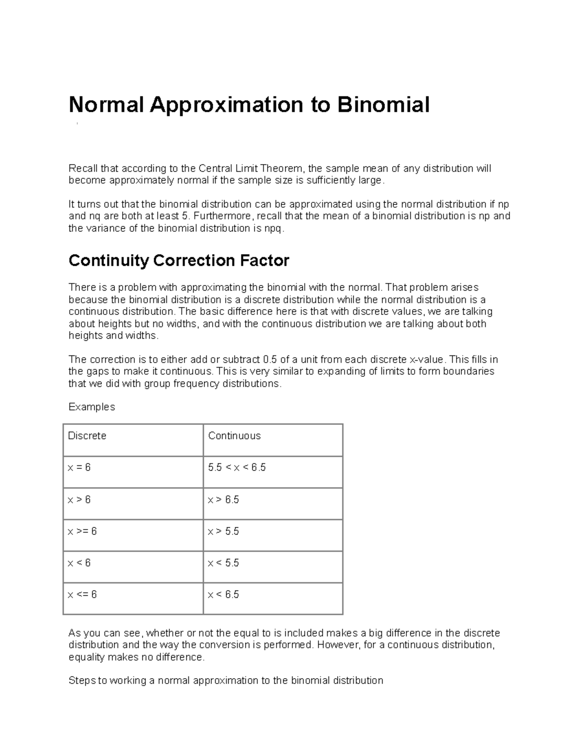 Normal Approximation To Binomial - It Turns Out That The Binomial ...