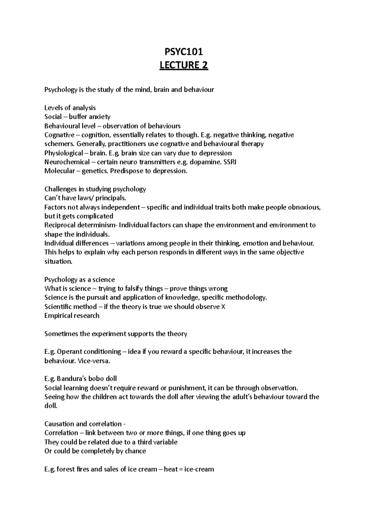 Psyc101 Notes Psyc Lecture 2 Psychology Is The Study Of The Mind Psyc101 Notes Psyc Lecture 2 Psychology Is The Study Of The Mind