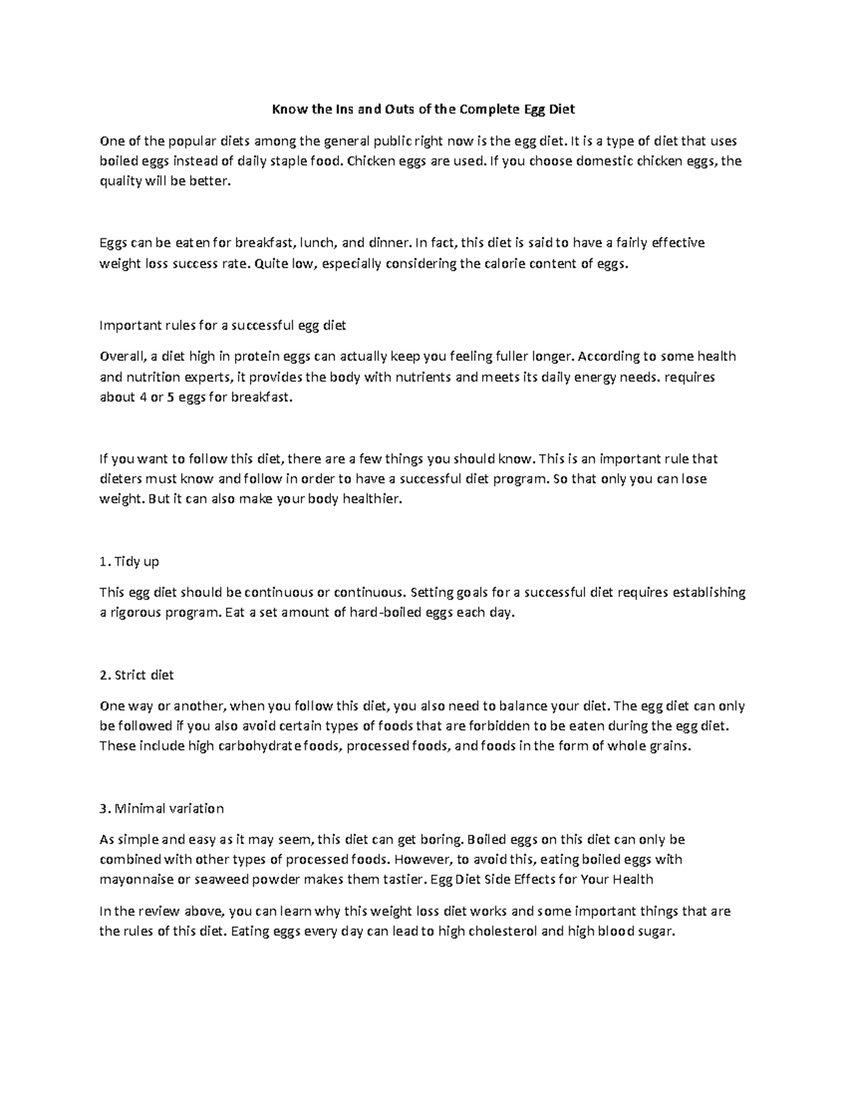 Know the Ins and Outs of the Complete Egg Diet It is a type of diet