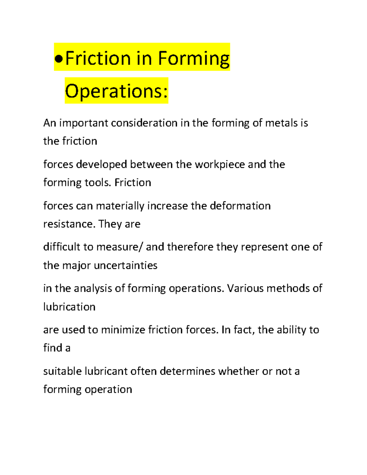 Friction in Forming Operations - Friction in Forming Operations: An ...