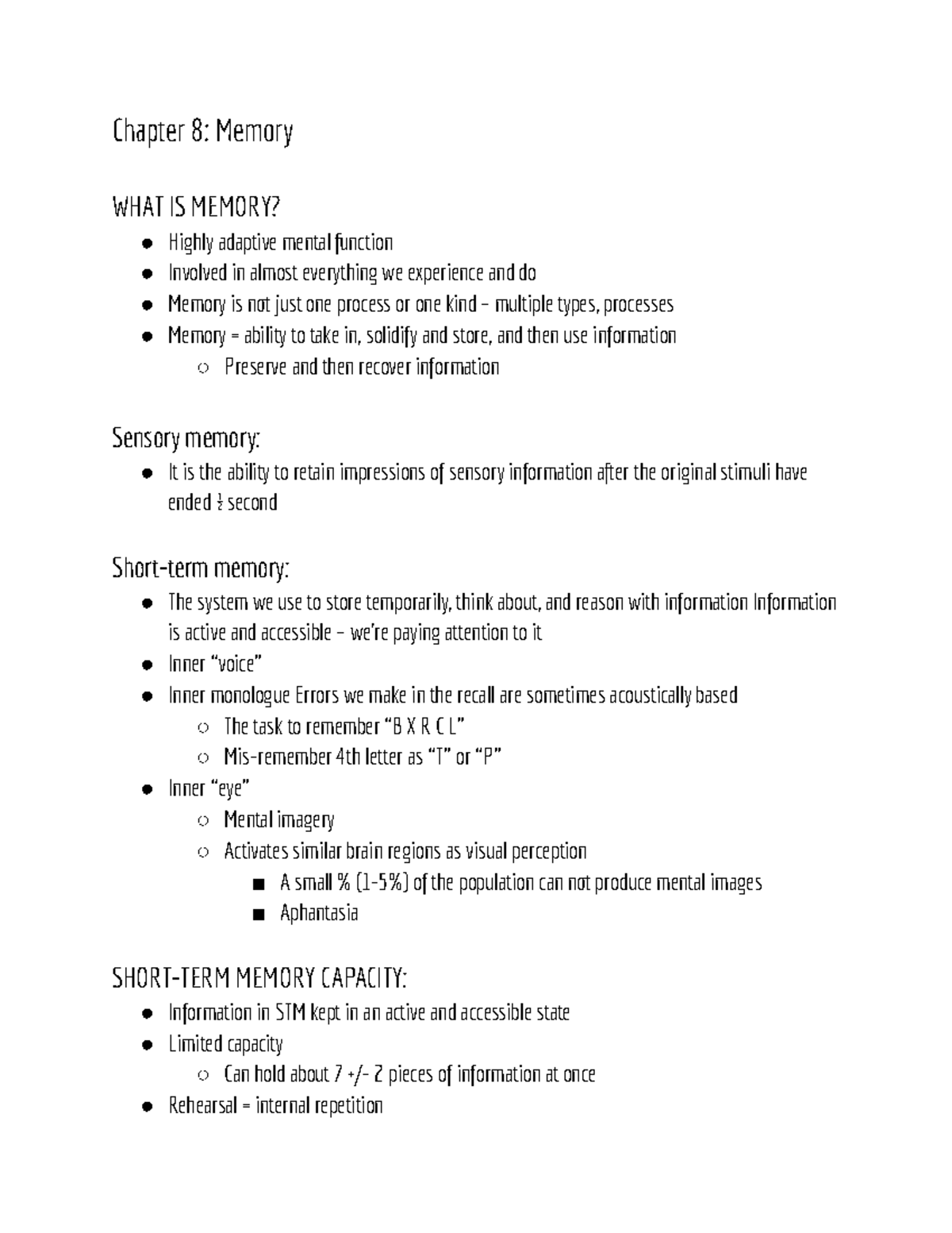 Chapter 8 Memory - Chapter 8: Memory WHAT IS MEMORY? Highly adaptive ...