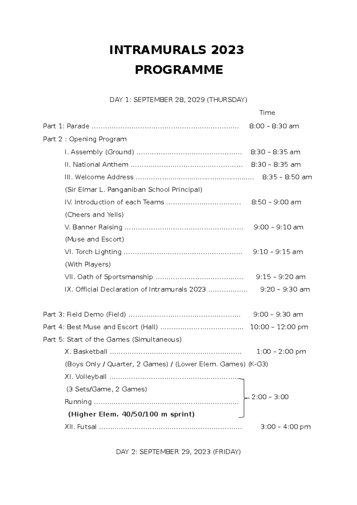 Intramurals 2023 LLA - Script for Intrams - INTRAMURALS 2023 PROGRAMME ...