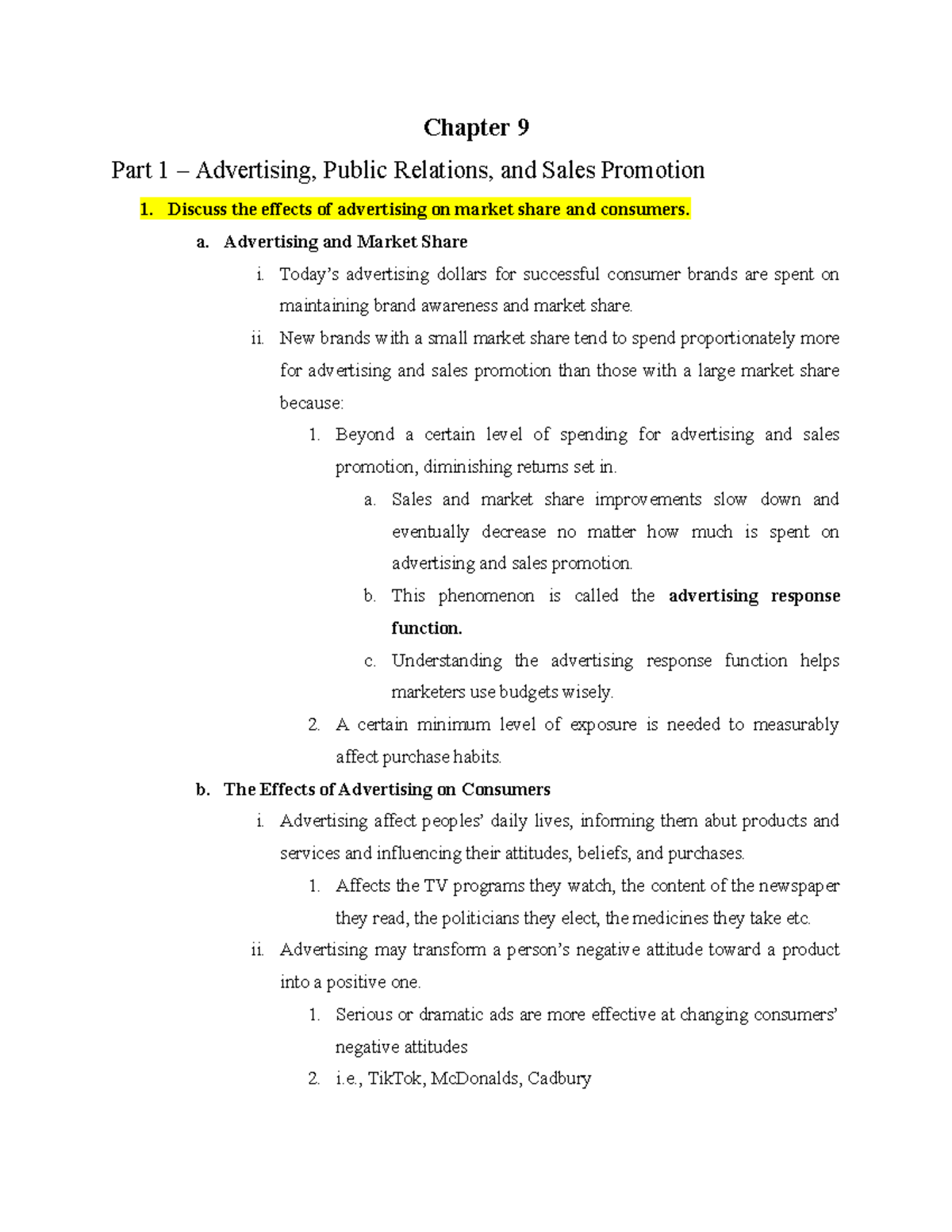 Chapter 9 Notes - Chapter 9 Part 1 – Advertising, Public Relations, and ...