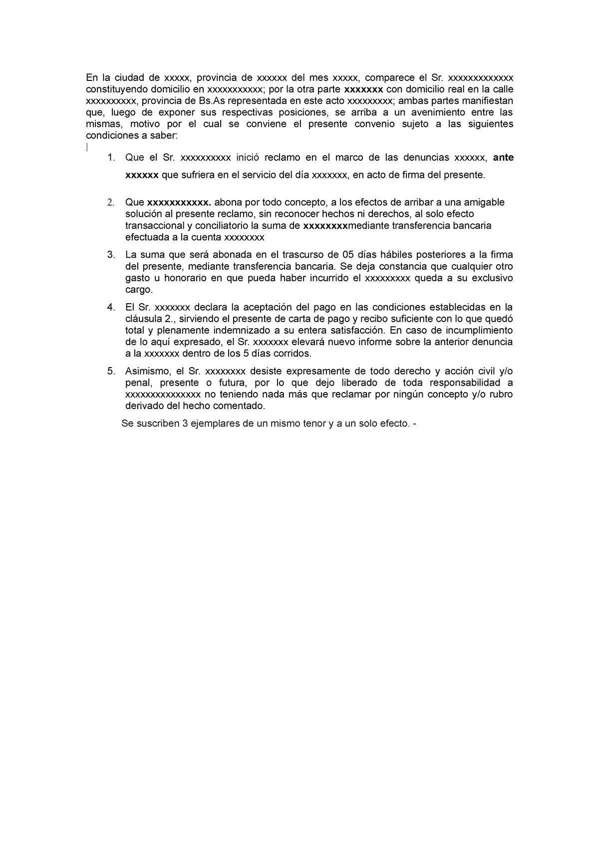 Modelo recibo conciliatorio defensa al consumidor - En la ciudad de xxxxx,  provincia de xxxxxx del - Studocu