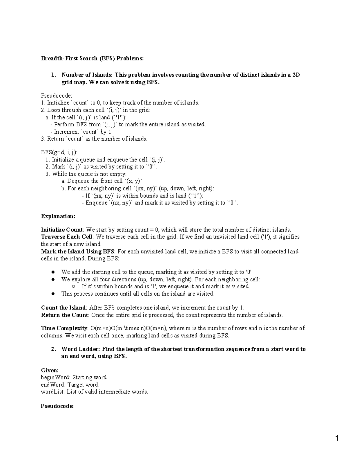 BFS and DFS Graph Problems Easy to Medium Difficulty pagenumber ...