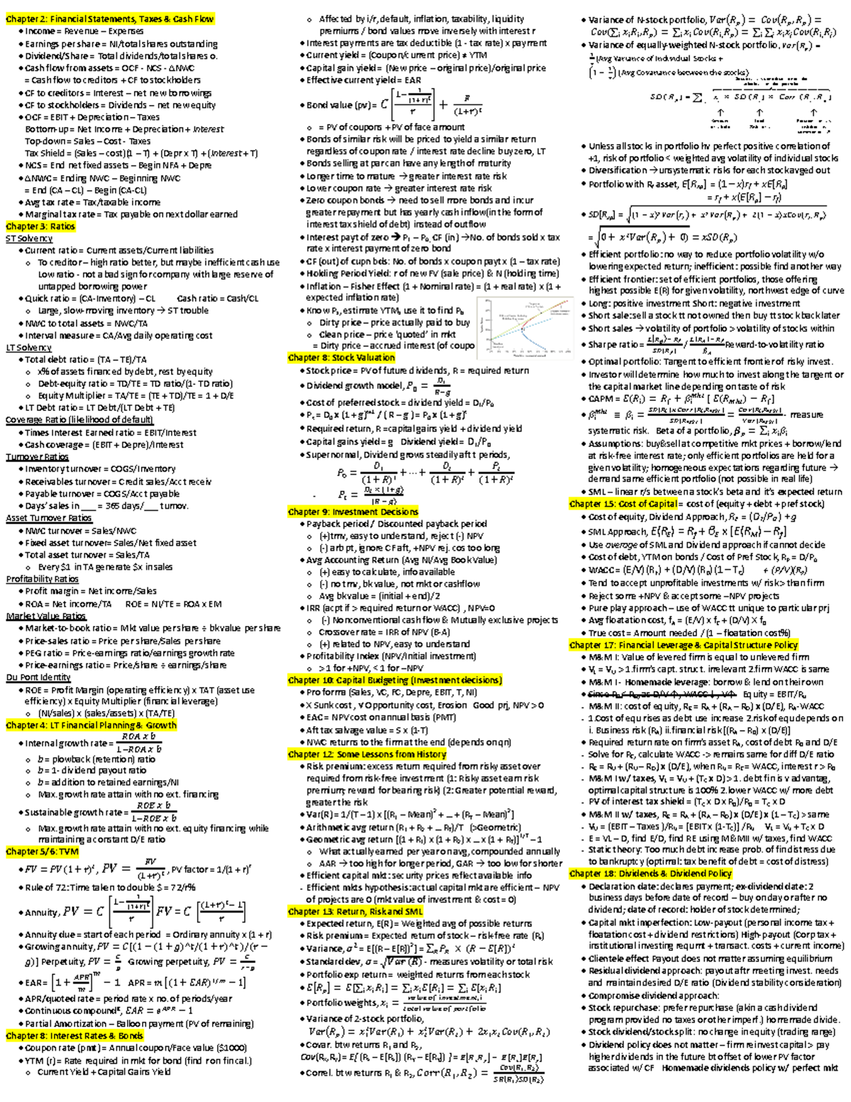 Chau's Finance Cheat Sheet - Chapter 2: Financial Statements, Taxes ...