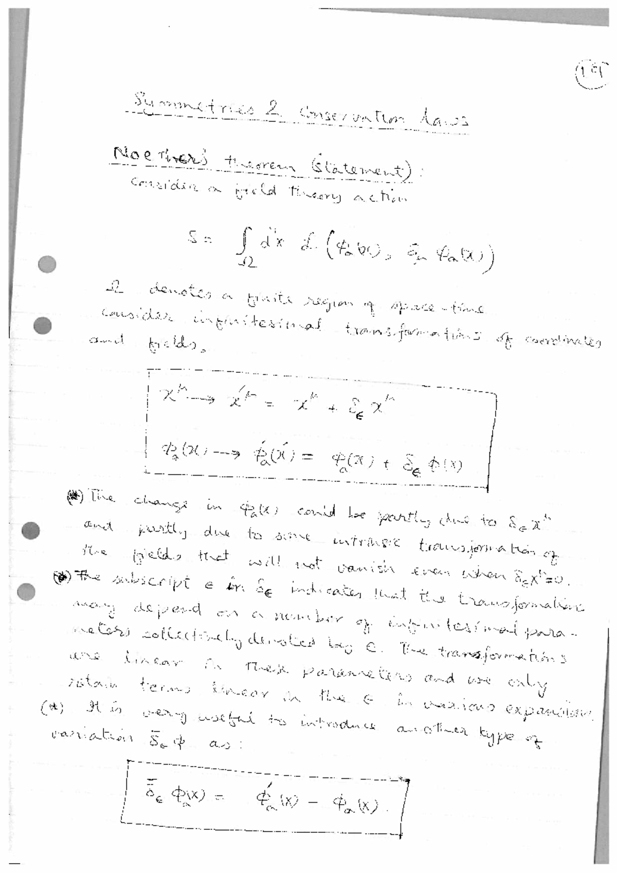 Lecture Note - Symmetries And Conservation Laws (Noether's Theorem ...