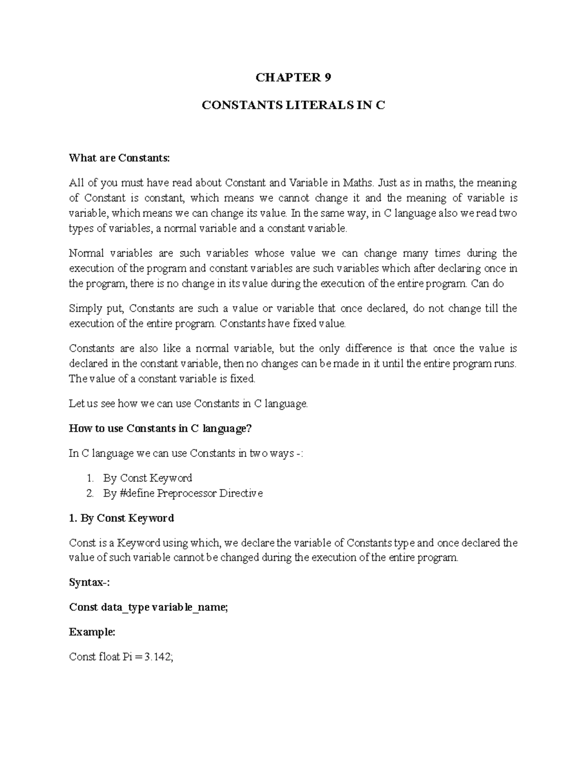 Chapter 9 Constants Literals IN C - CHAPTER 9 CONSTANTS LITERALS IN C ...