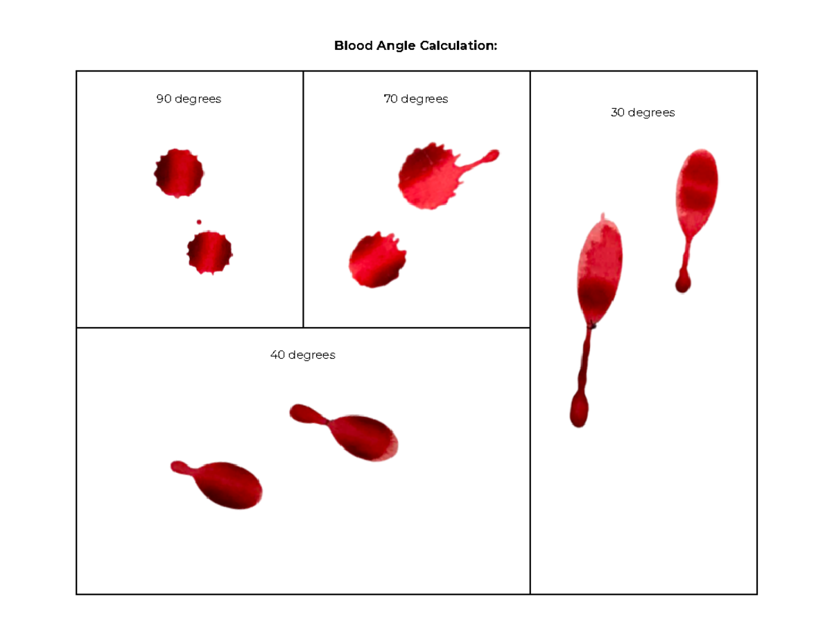 FRN 100 Blood Angle Calculation-1 - Blood Angle Calculation: 90 degrees 70  degrees 30 degrees 40 - Studocu