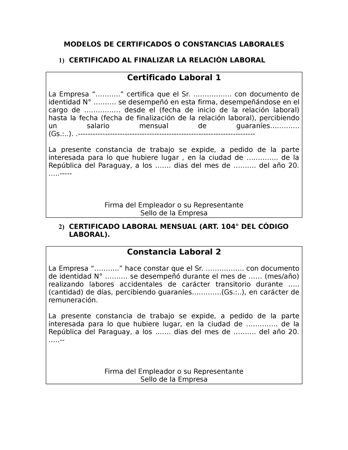 Modelos De Certificados Y Constancias Laborales Modelos De