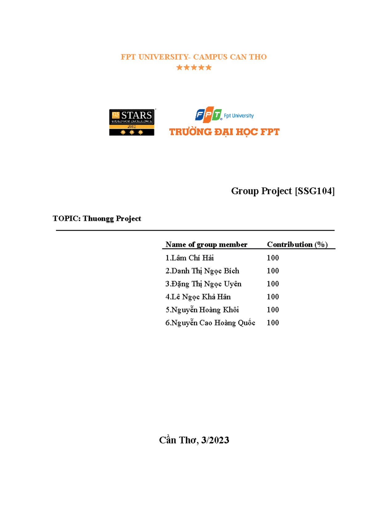 Group 4 BA1708 SSG104 - FPT UNIVERSITY- CAMPUS CAN THO Group Project ...