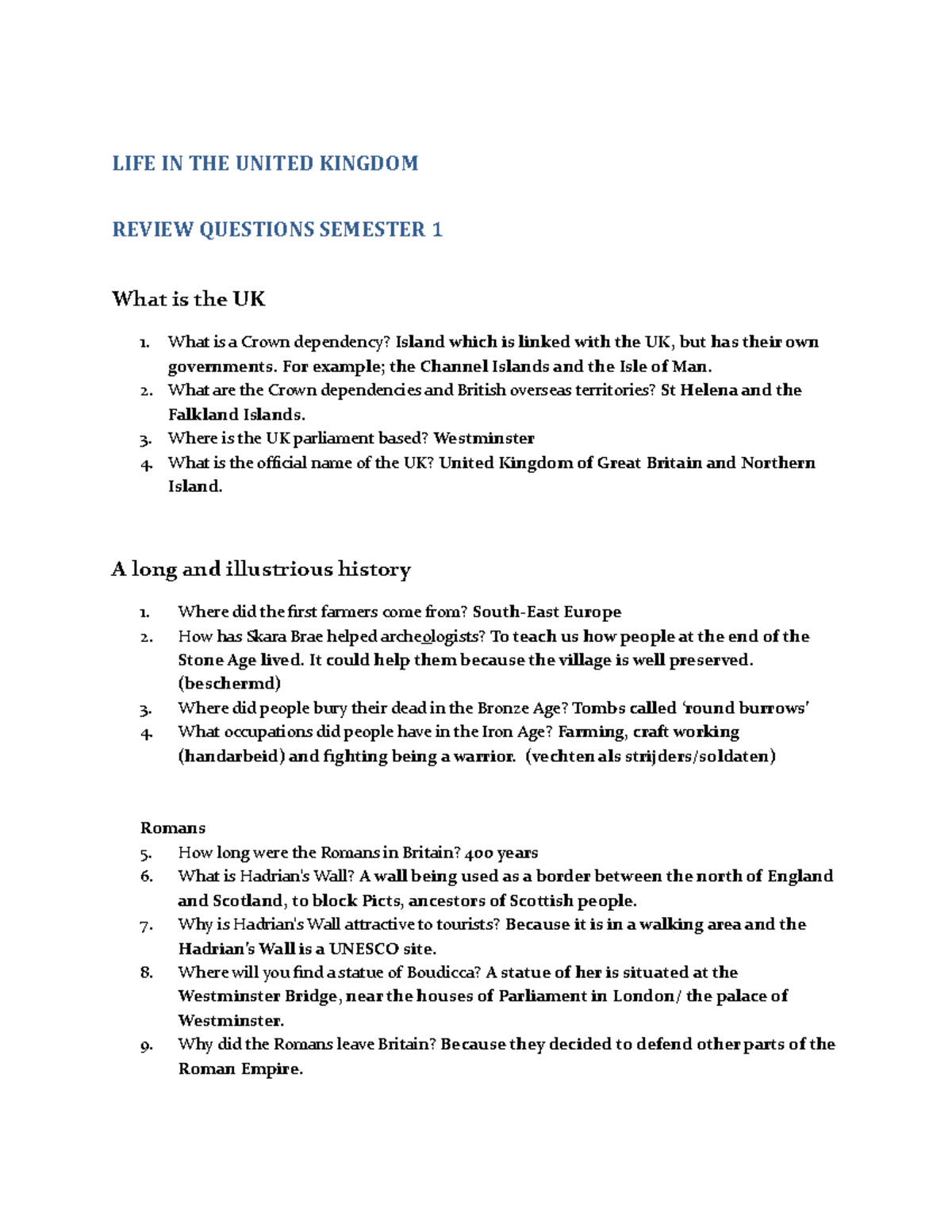 Life in the UK Questions and Answers1 LIFE IN THE UNITED KINGDOM