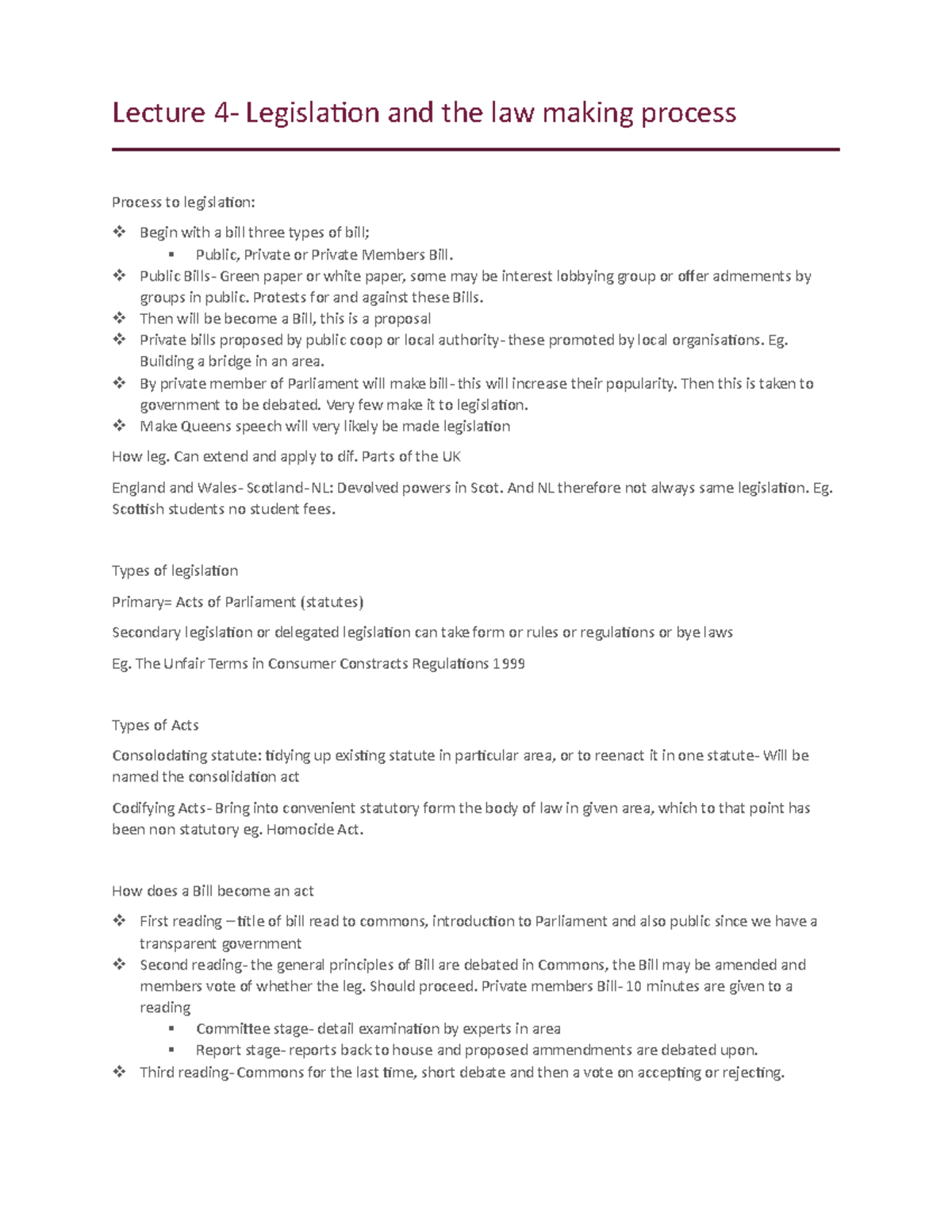 Lecture 4 Sources of Legislation Lecture 4 Legislation and the law