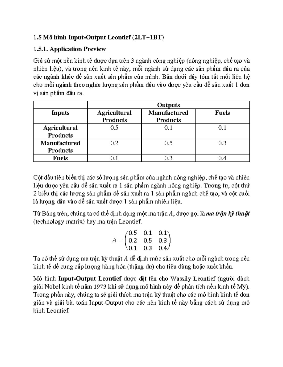 1.5. Input-Output Leontief Model-2021 - 1 Mô hình Input-Output Leontief ...