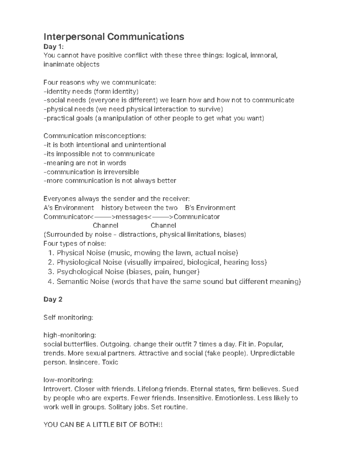 Interpersonal Communications Notes 1. 2. 3. 4. Interpersonal