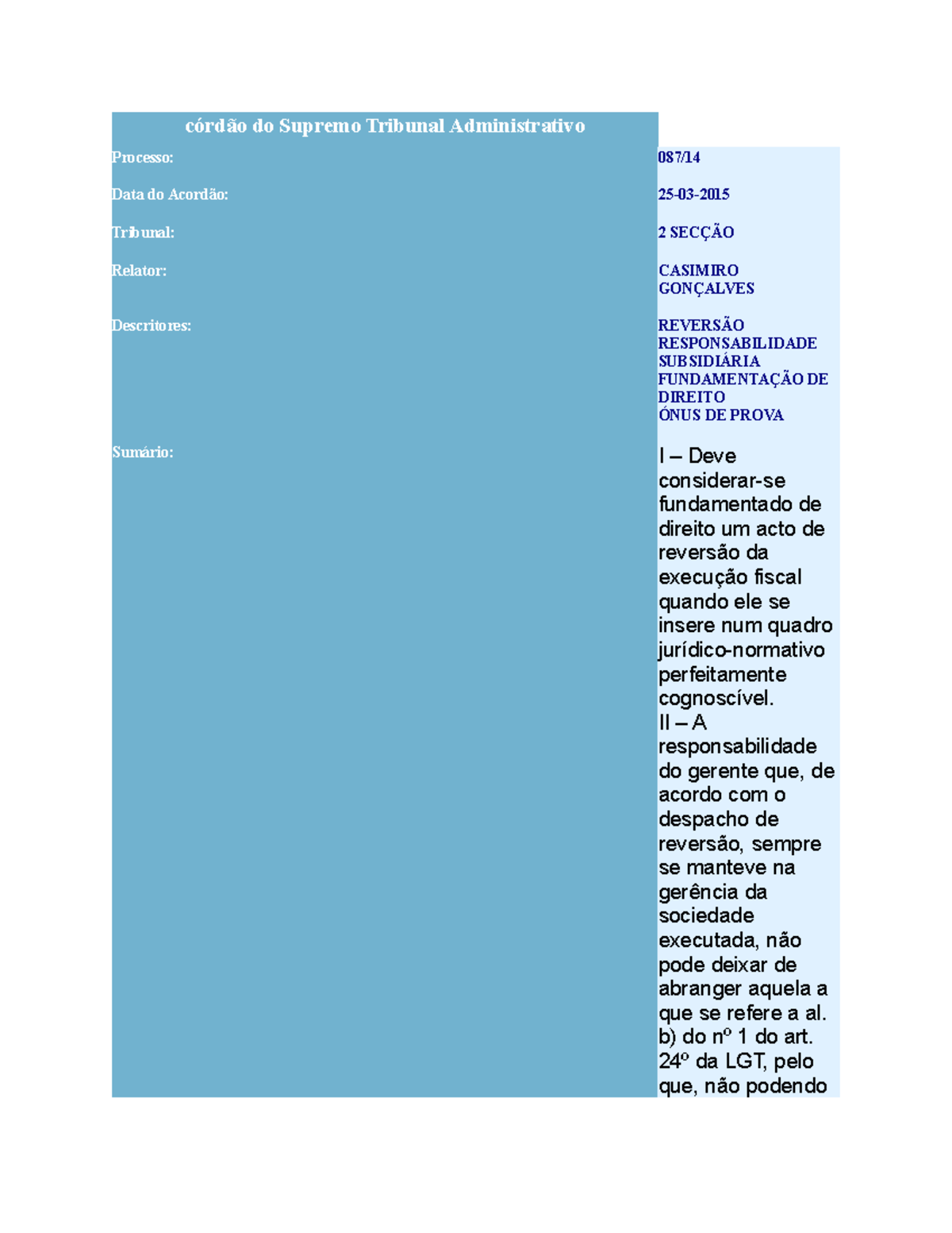 Acórdão Do Supremo Tribunal Administrativo - Responsabilidade ...