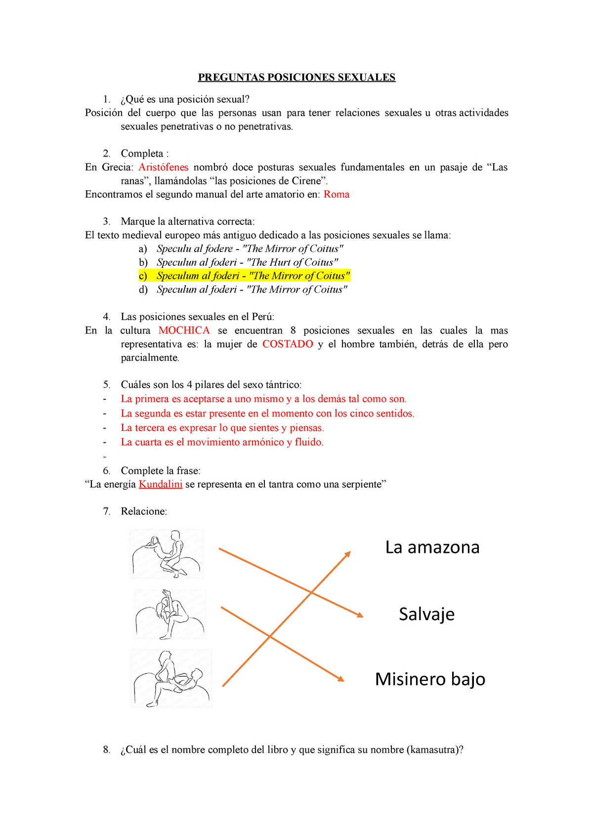 Psicosexualidad D - PREGUNTAS POSICIONES SEXUALES 1. ¿Qué es una posición  sexual? Posición del - Studocu