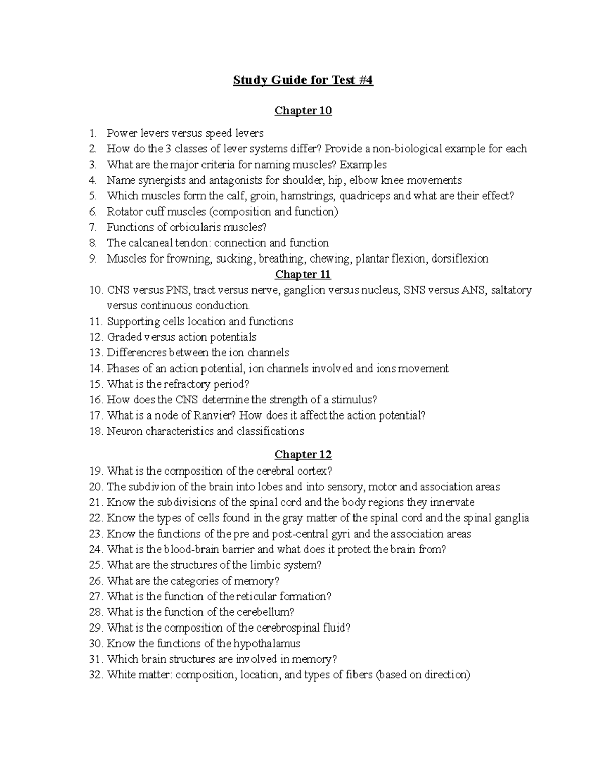 1. Study guide Test4 Study Guide for Test Chapter 10 Power levers