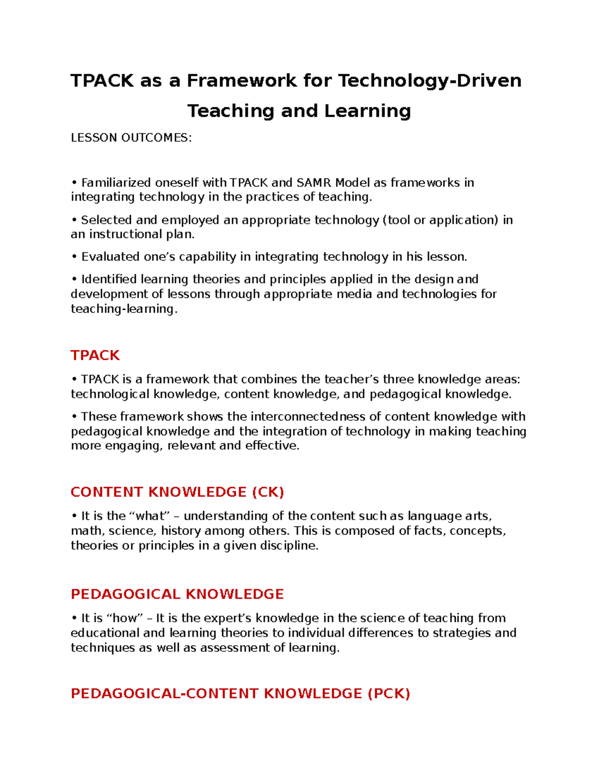 Tpack As A Framework For Technology-Driven Teaching And Learning ...