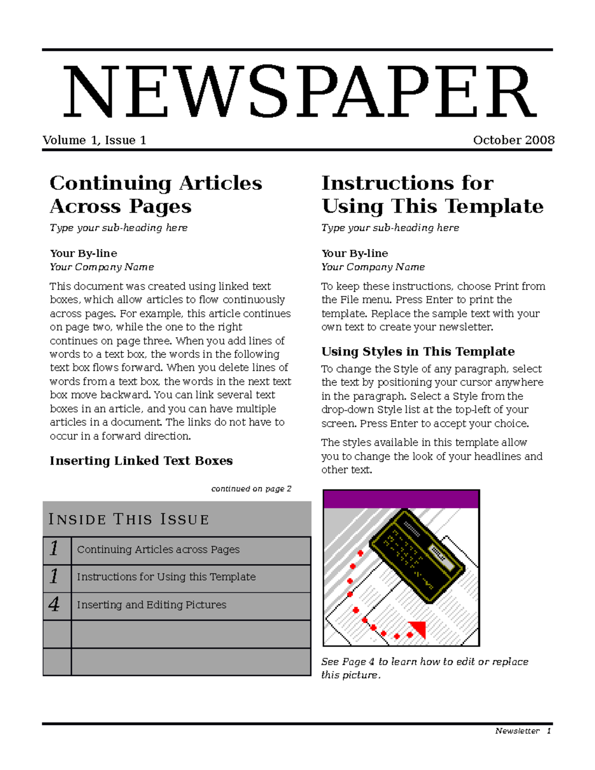 Newspaper template 5 - xkmdslk - NEWSPAPER Volume 1, Issue 1 October ...