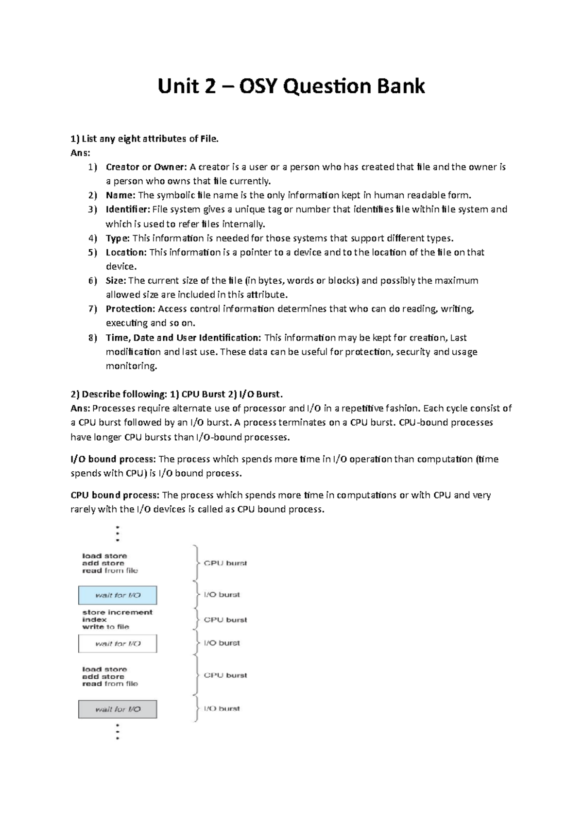 Unit 2 - OSY Question Bank - Unit 2 – OSY Question Bank List any eight ...