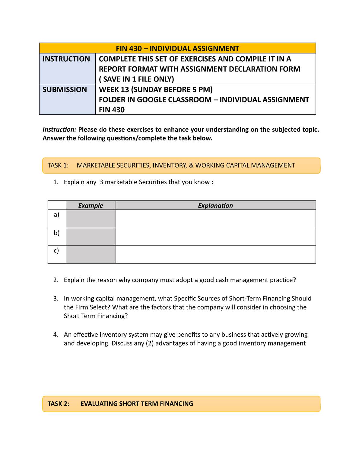 fin430 group assignment company analysis