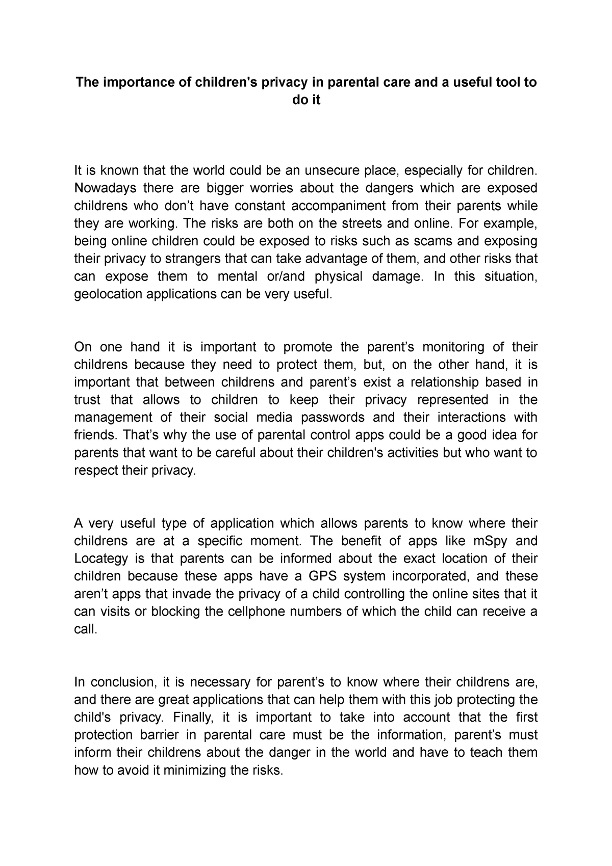 parental care essay