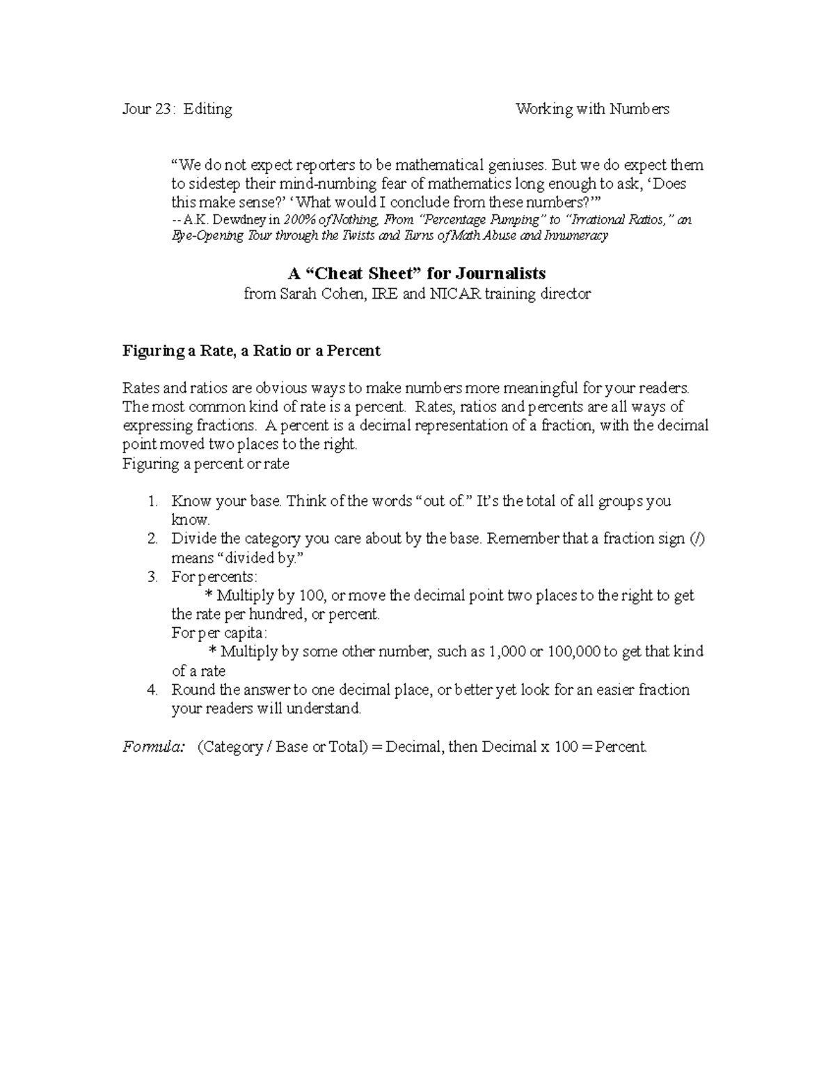Math-cheat-sheet - journalism math - Jour 23: Editing Working with ...