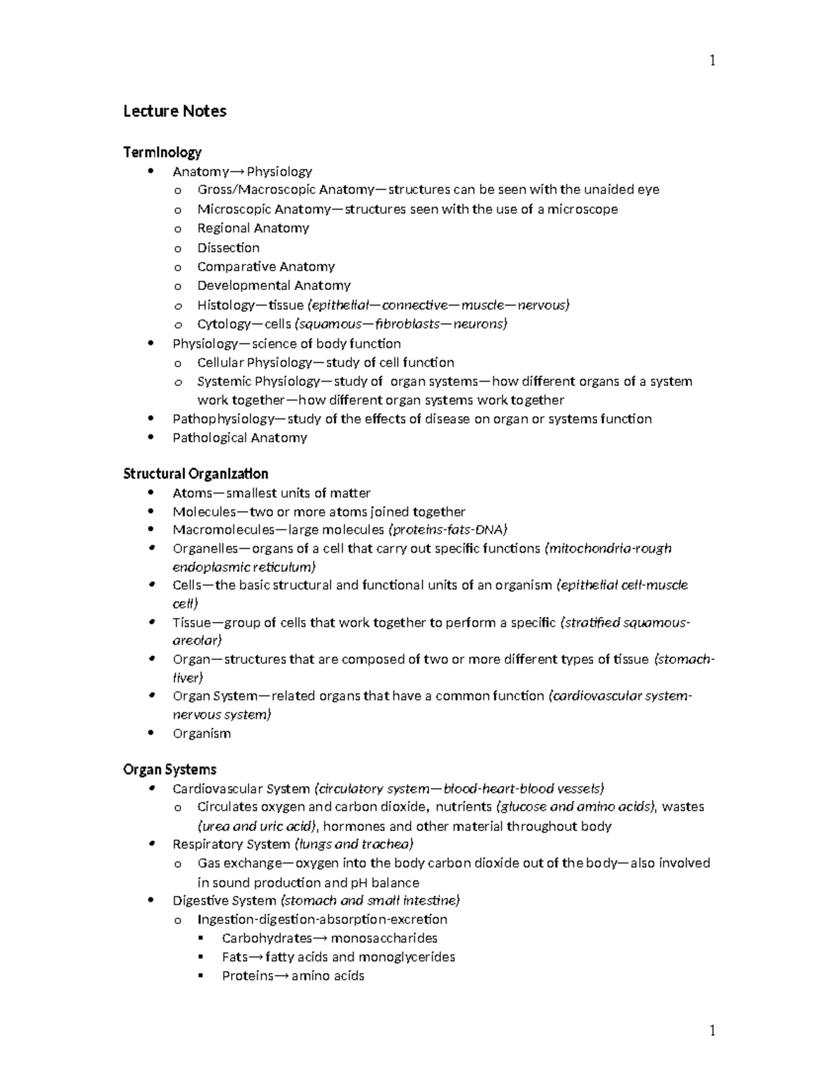 Chapter 1 Science of Anatomy & Physiology 2014 - 1 Lecture Notes ...