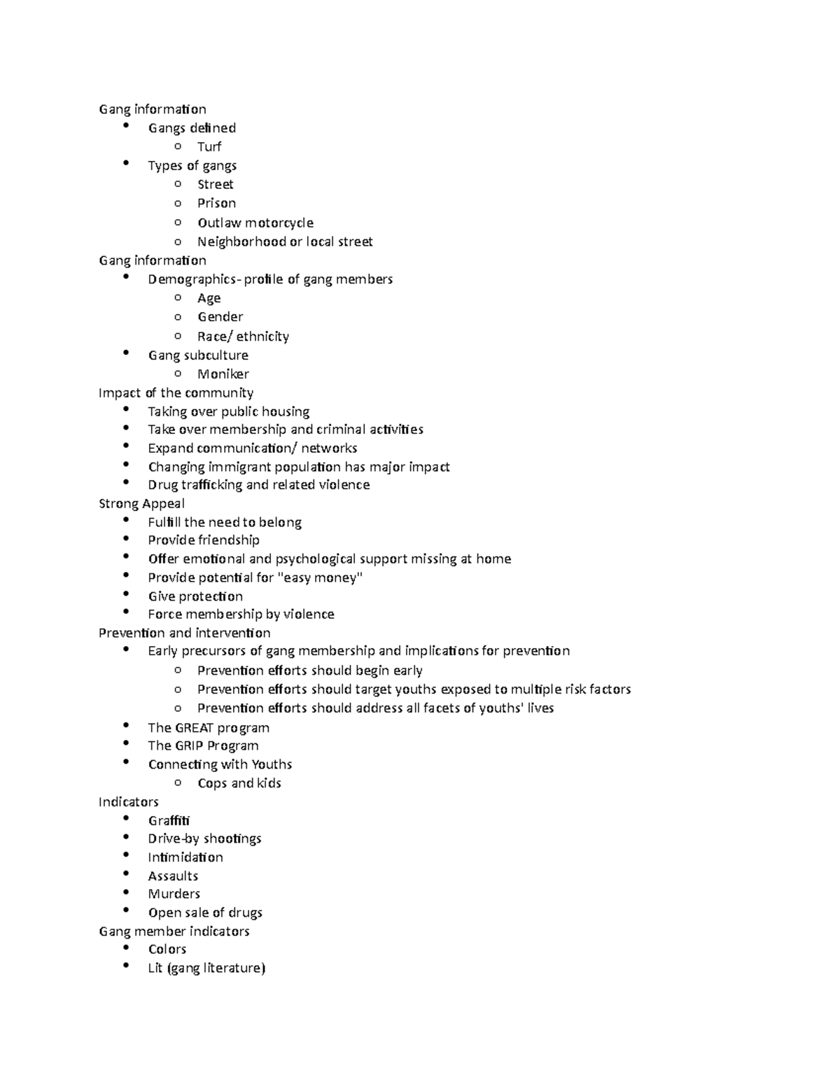 Ch 13 - ch 13 notes - Gang information Gangs defined o Turf Types of ...