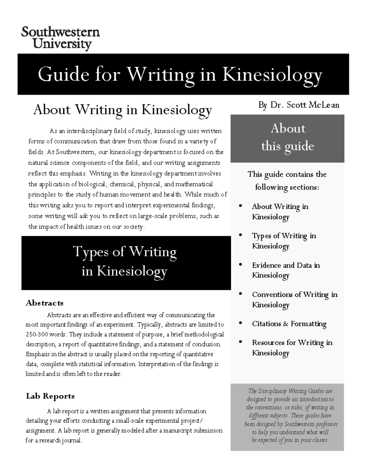 1guide for writing in kinesiologybiology - This guide contains the ...