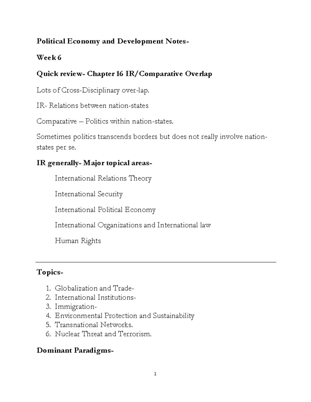 Unit 3 Political Economy And Development Notes P.1 Political Economy ...