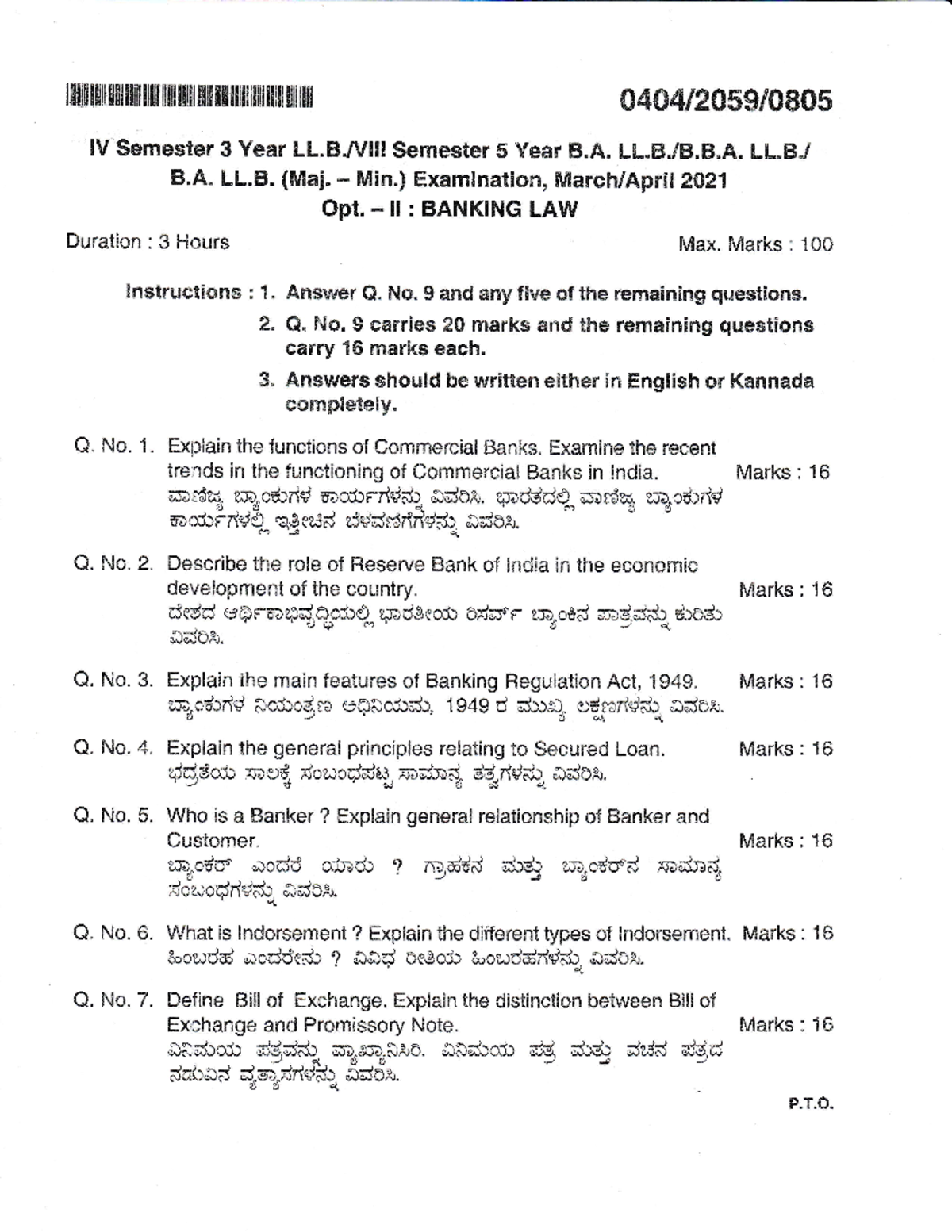Merged QP - This Document contains Banking Law question paper, KSLU ...