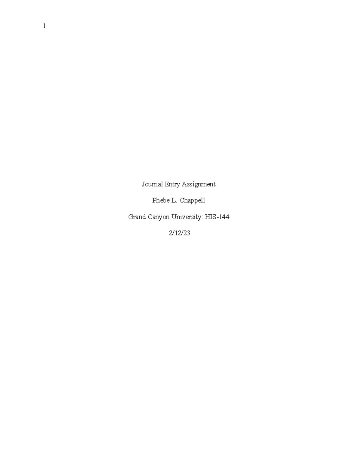 Journal Entry Assignment - Journal Entry Assignment Phebe L. Chappell ...