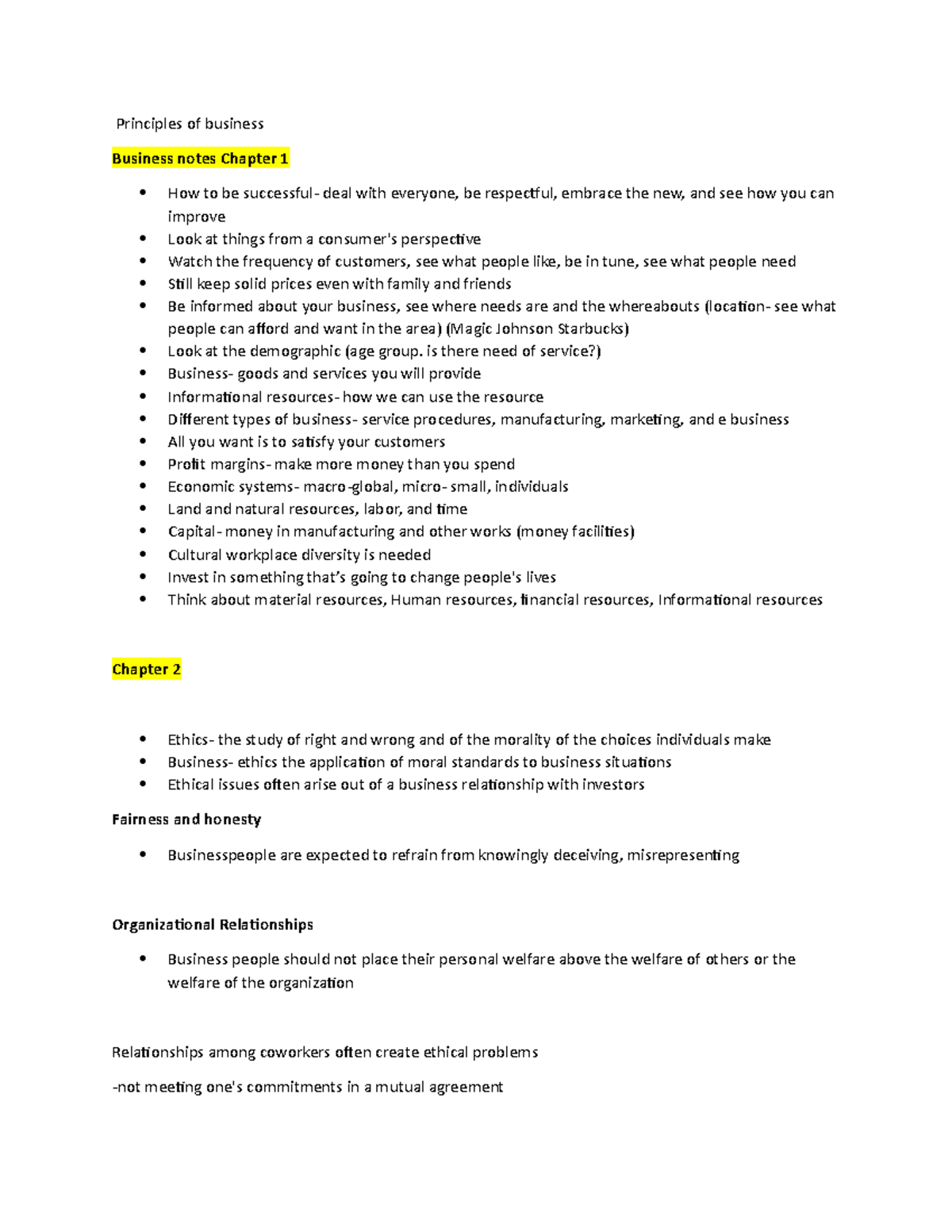 Principles of business Notes chapter 1 - Principles of business ...