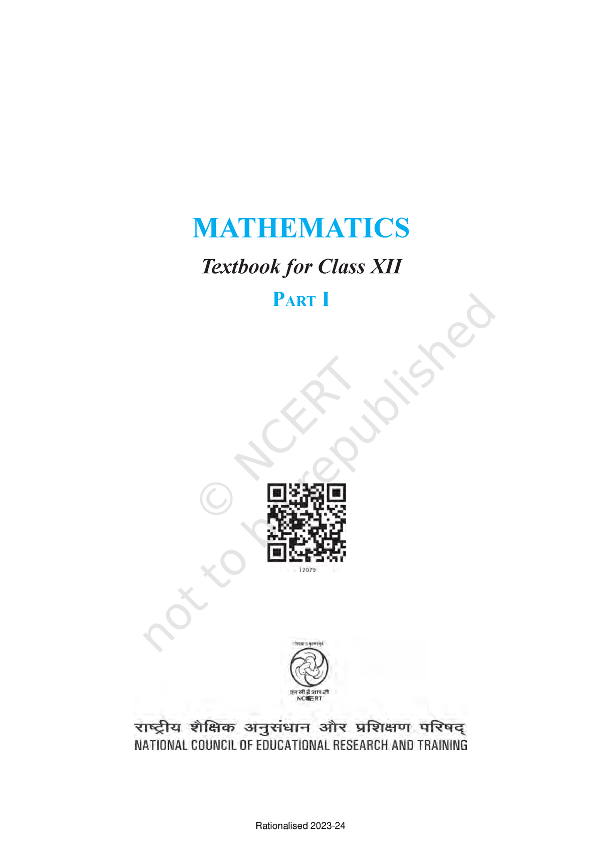 XII Maths Ncert Textbook (PART-1) 2023-24 Edition - MATHEMATICS ...