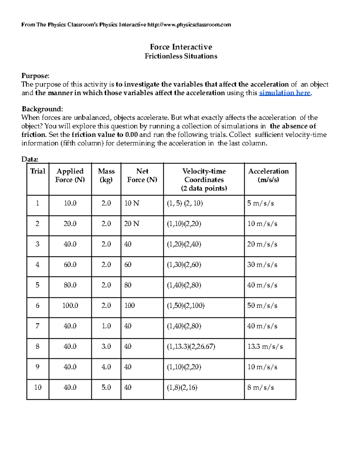 The Physics Classroom 2020 Free Fall Answer Key