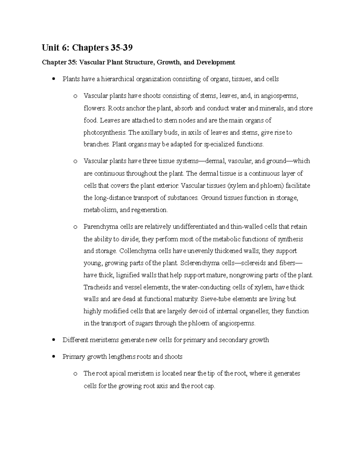 Biology Unit 6 Notes Unit 6 Chapters 35 Chapter 35 Vascular Plant