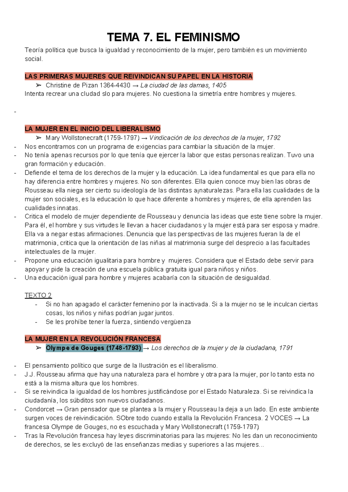 TEMA 7. Feminismos - Apuntes 7 - TEMA 7. EL FEMINISMO Teoría Política ...