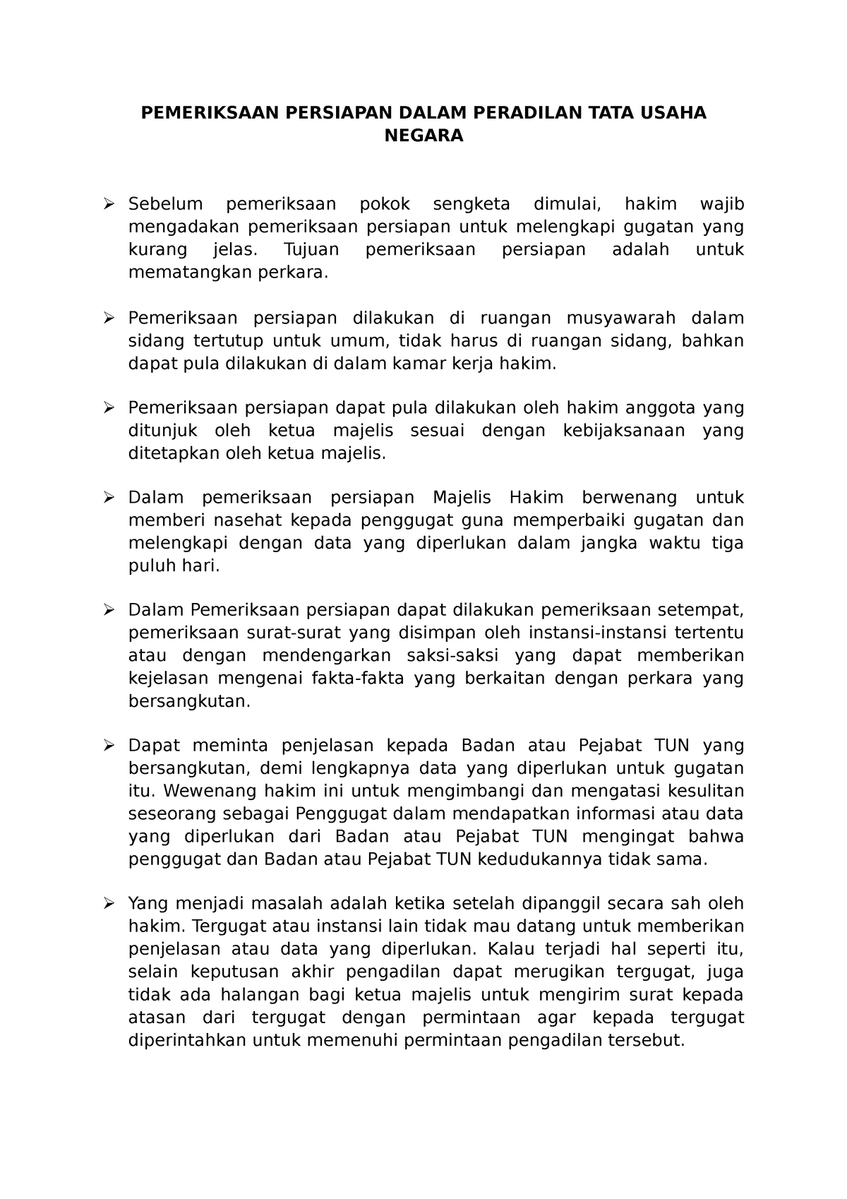 Pemeriksaan Persiapan Dalam Peradilan Tata Usaha Negara - PEMERIKSAAN ...