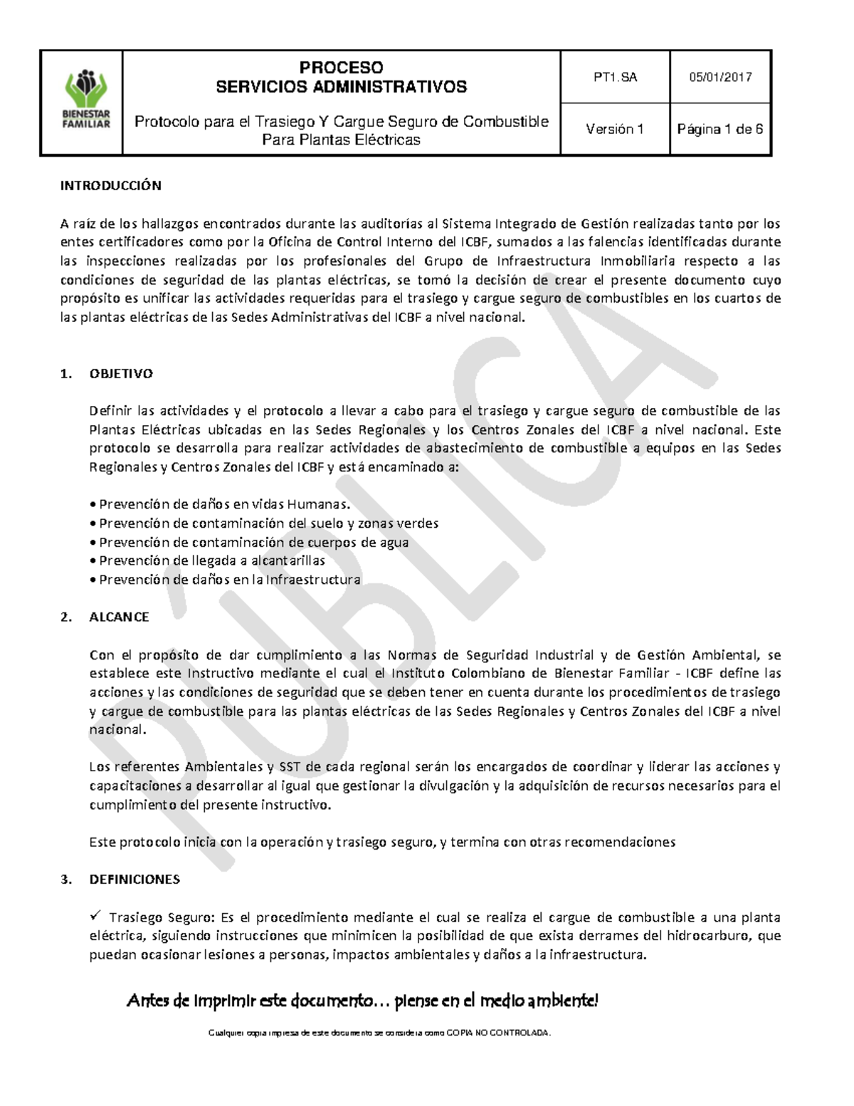 COMBUSTIBLES TRASIEGO - SERVICIOS ADMINISTRATIVOS Protocolo Para El ...