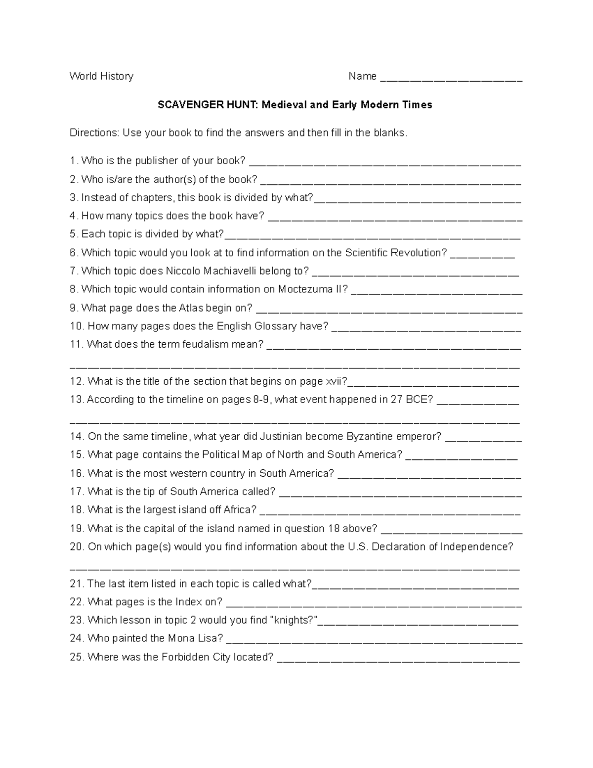 World History textbook Scavenger Hunt World History Name