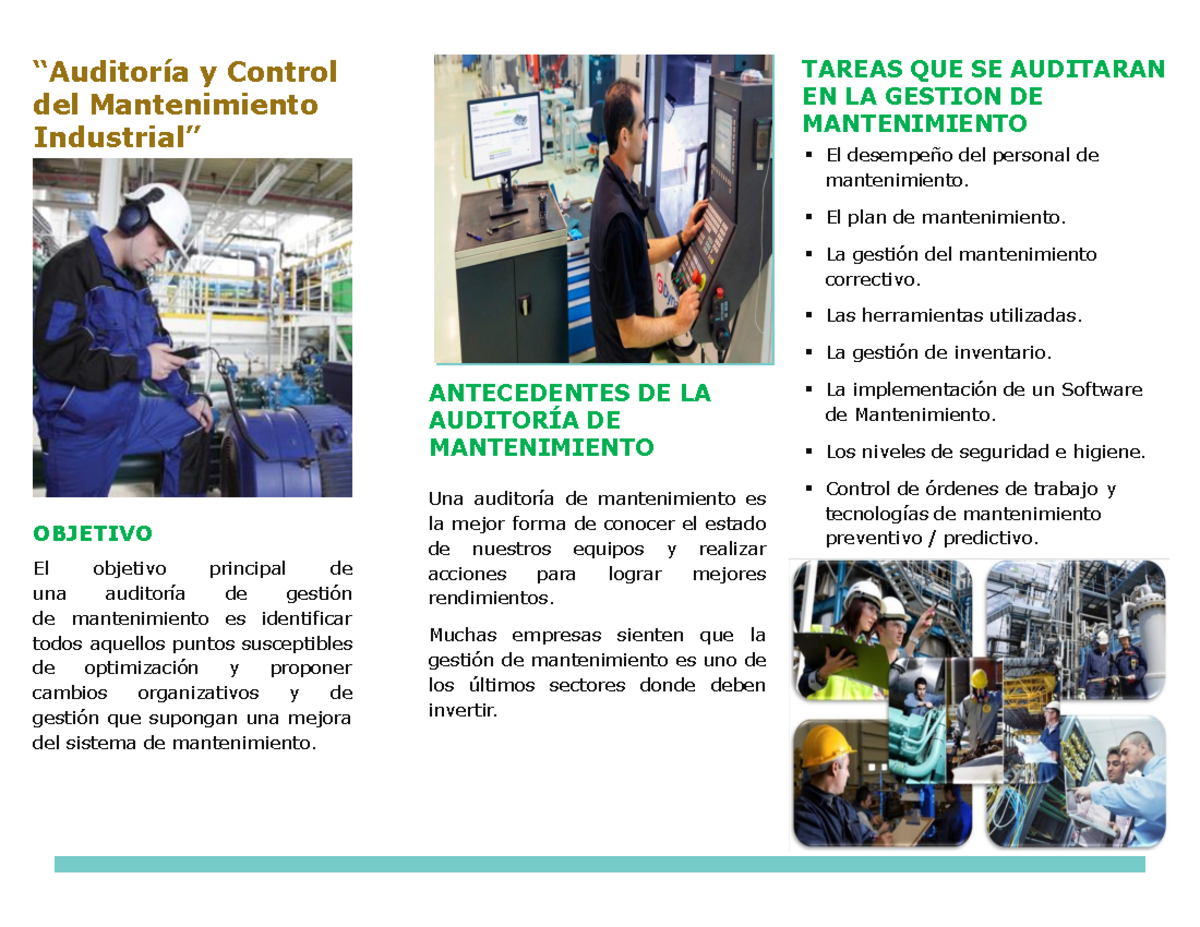Triptico. Auditoria Y Control DEL Mantenimiento Industrial - “Auditoría