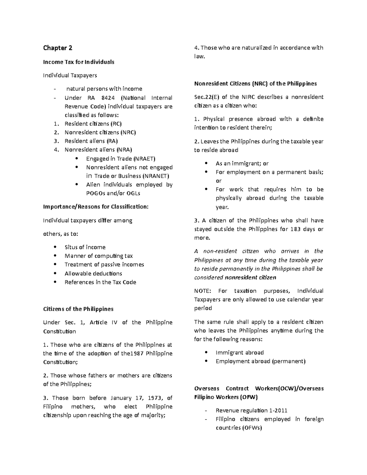 Income TAX ( Chapter 2) - Chapter 2 Income Tax For Individuals ...