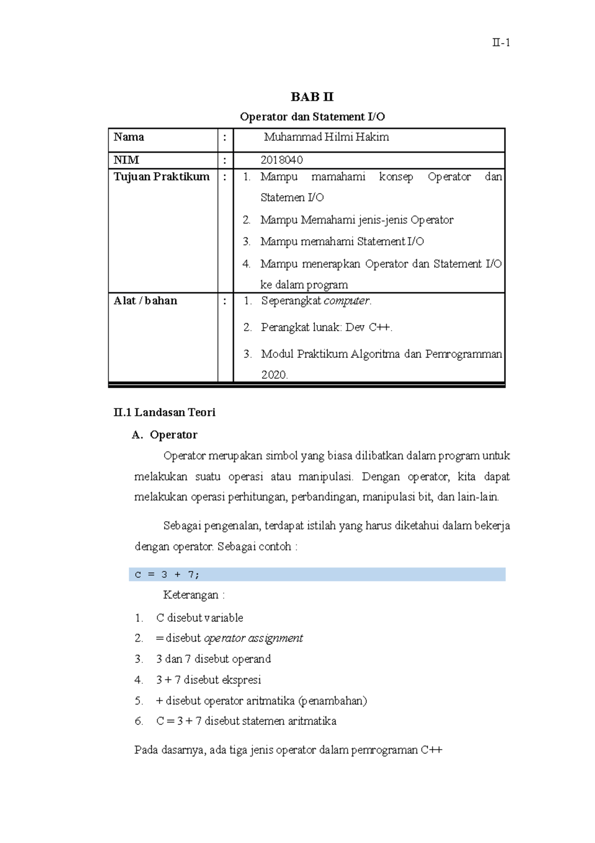 Format Penulisan Laporan Praktikum Algoritma 2020 Bab 2 - BAB II ...