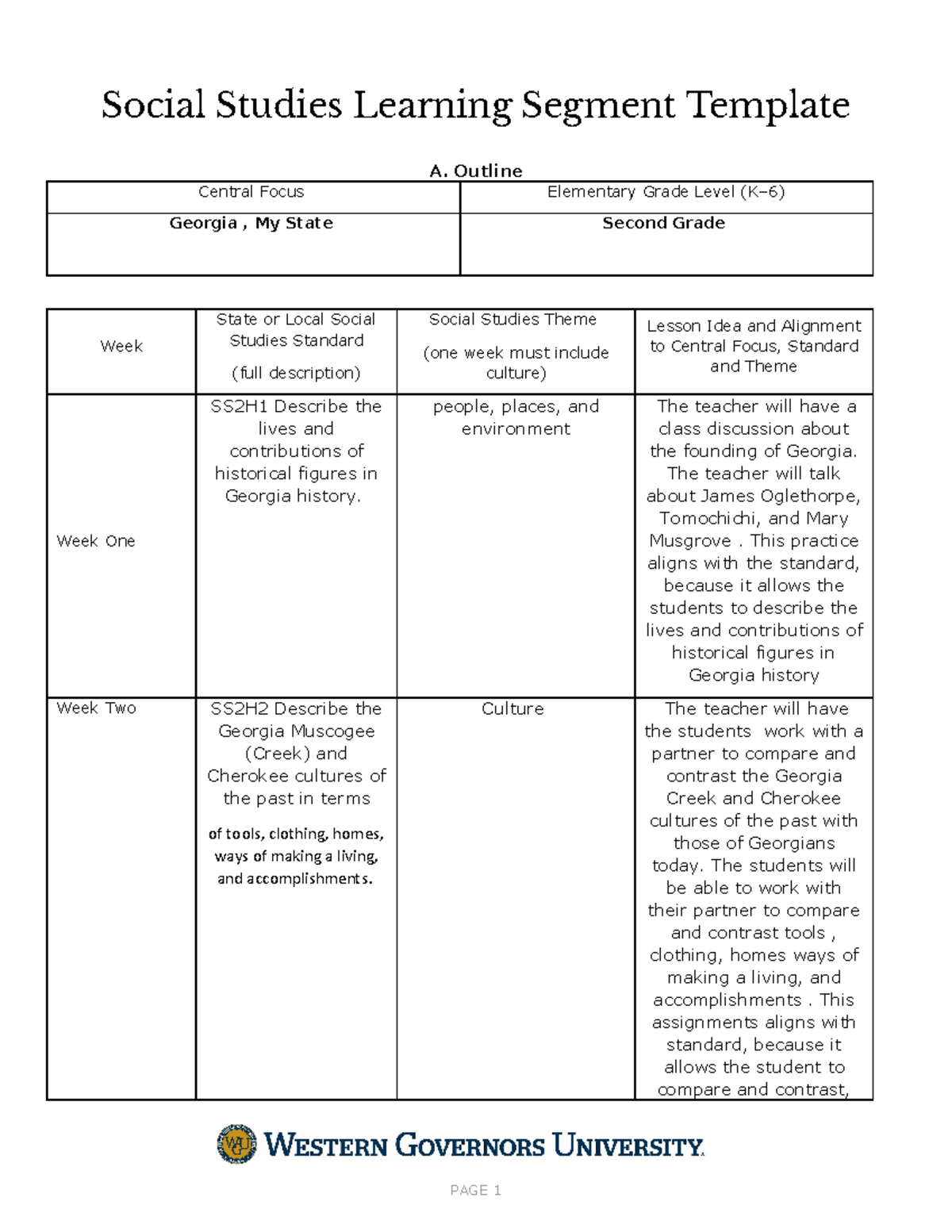 Social Studies Learning Segment Template - Outline Central Focus ...