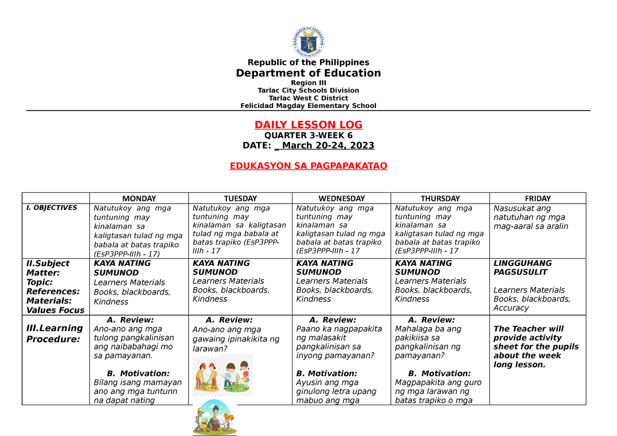 DLLQ3WEEK6 grade 3 dll Republic of the Philippines Department of