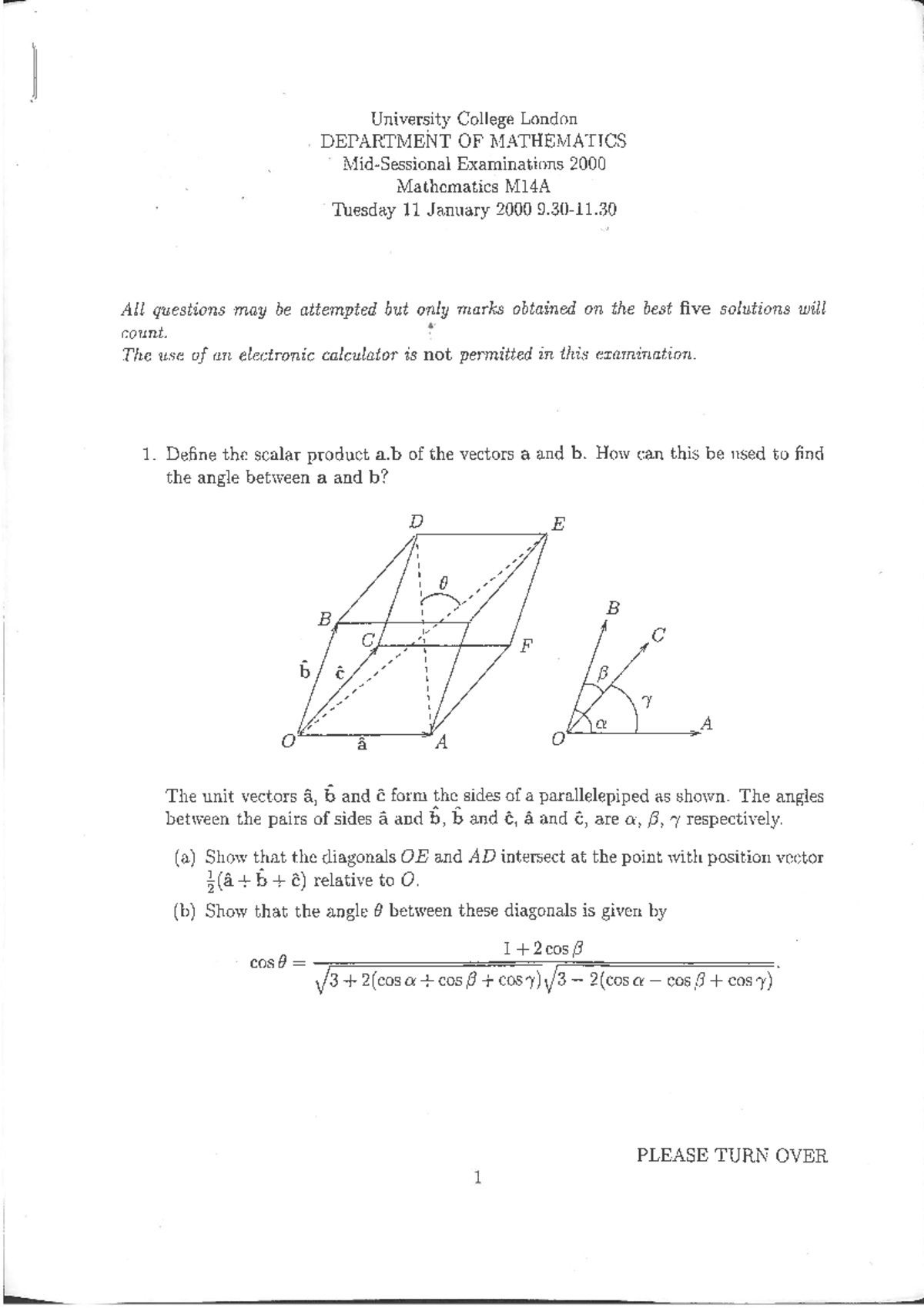 2000 January - past papers - math0010 - Studocu