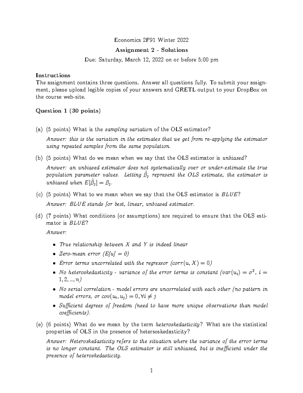 Assignment 2 - Solutions - Economics 2P91 Winter 2022 Assignment 2 ...