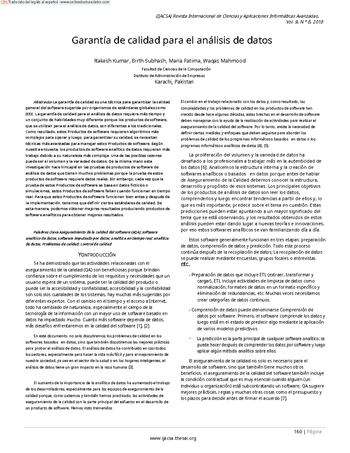 Quality Assurance for Data Analytics - Control de calidad - San Marcos ...